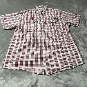 Columbia Shirt Mens Large Red Plaid Super Bonehead Alabama Fishing‎ Outdoor
